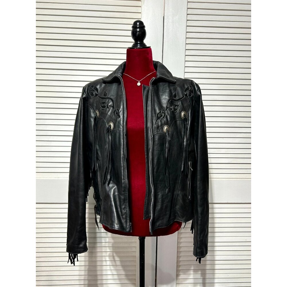 Vintage Gypsy Women's Black Leather Fringe Jacket Western Bohemian Size 18 3085 - Picture 8 of 15